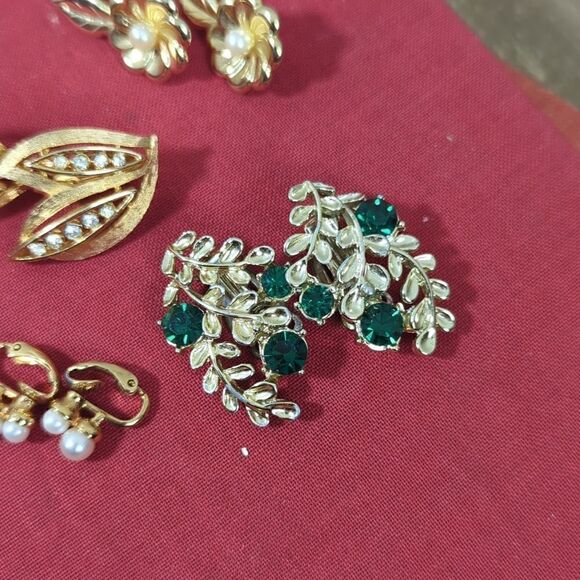 Lot of costume jewelry, gold clip on earrings, vintage, petals stones - Picture 2 of 6